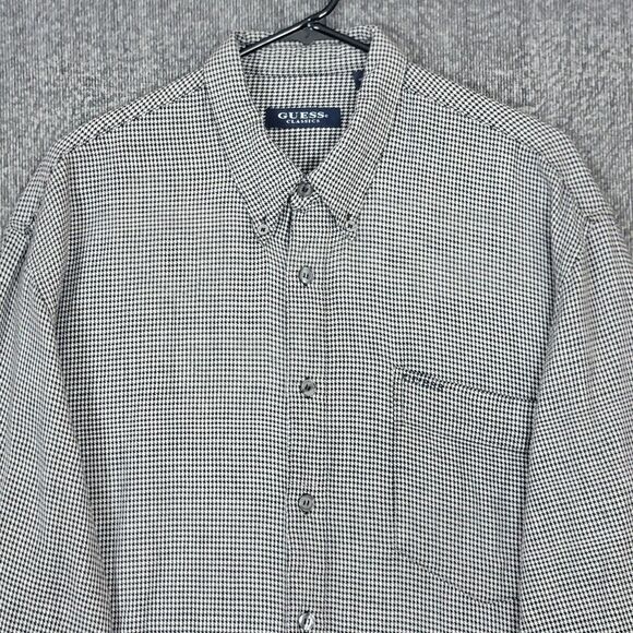 Guess Shirt Mens L Black White Houndstooth Flannel Vintage Classics Button Up - Picture 2 of 10